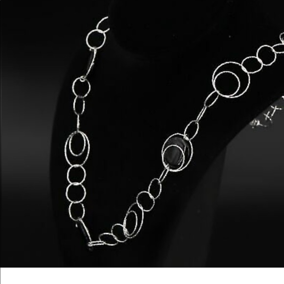 Sterling Silver - Black Agate Graduated Circle Link 24.5" Necklace - 28g - Picture 2 of 5